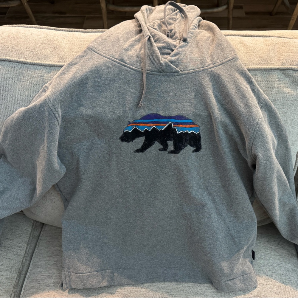 Patagonia Gray Hoodie with Bear Graphic